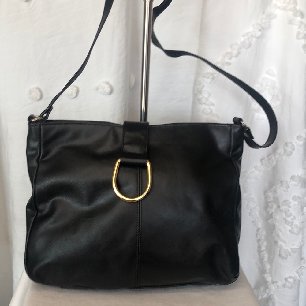 CONTESSA black soft leather handbag. Gold hardware.